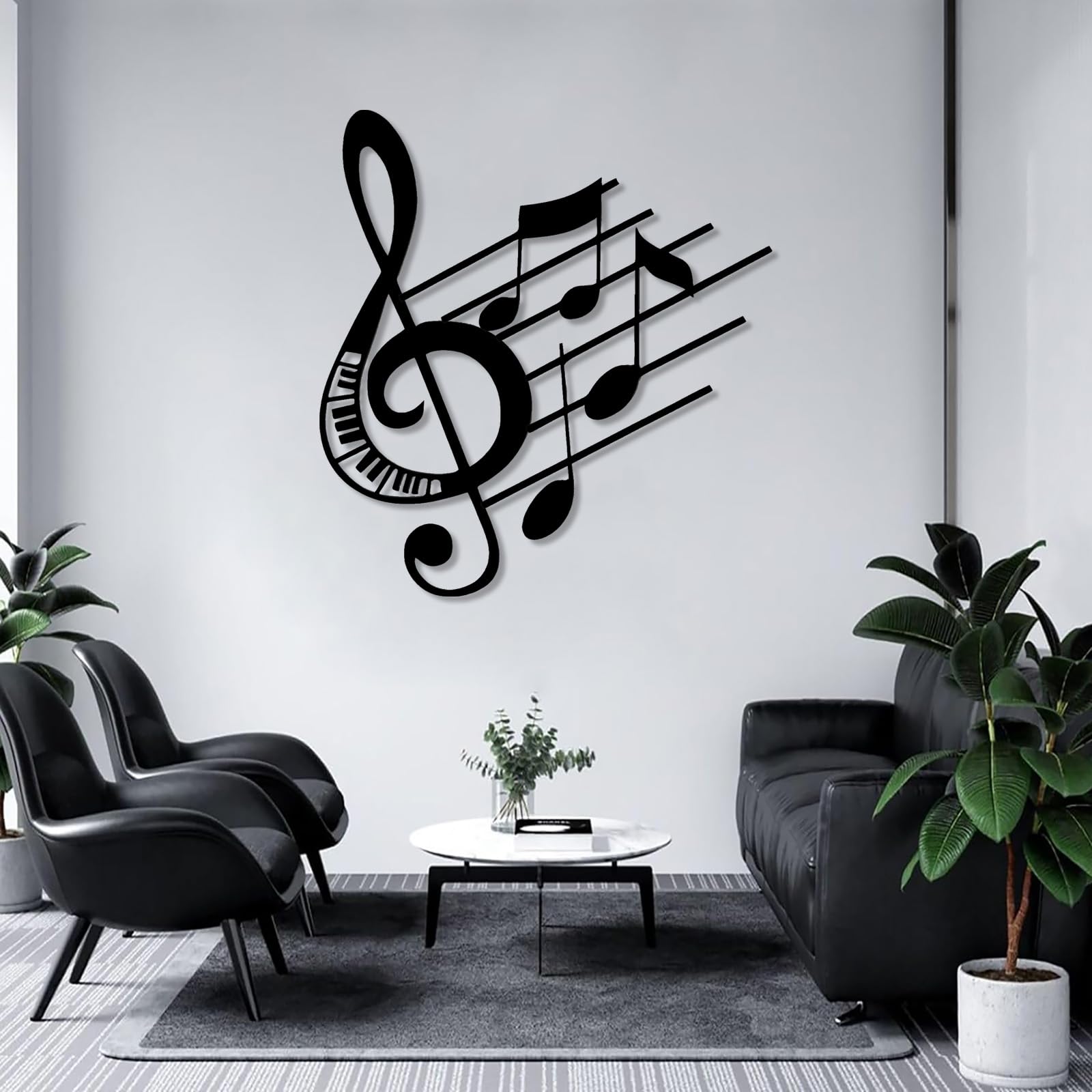 Generico Decoración de pared abstracta contemporánea de Metal con notas musicales, Arte, Clave de sol, adornos colgantes, Regalo para enamorados, hogar (65 x 70 cm, Blanco)