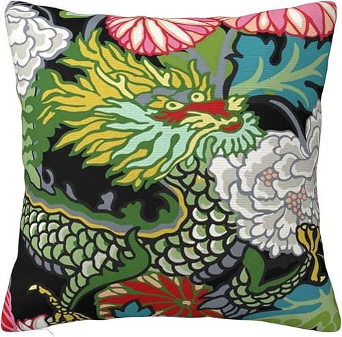 BZKIER Chinoiserie - Funda de almohada de lino con diseño de dragón chino 20 x 20 pulgadas para sofá automóvil sala de estar dormitorio decoración