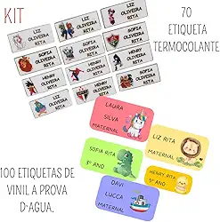 Kit De Etiquetas Personalizadas para Material Escolar E Roupas - Vinil À Prova D'água + Tecido Terrmocolante Tamanhos Variados Para Canetas, Lápis, Cadernos, Livros, Garrafas, Roupas, etc.