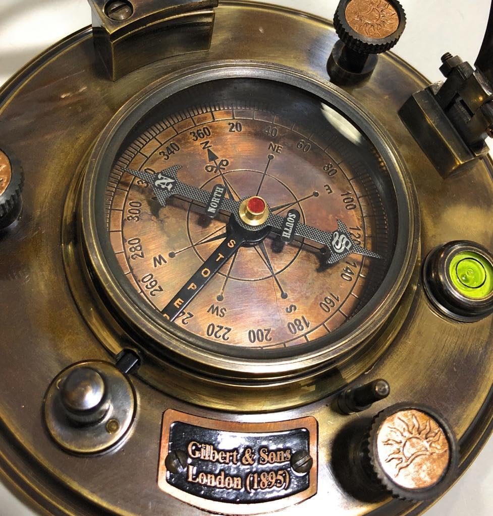 Nautical Vintage Solid Brass & Copper Sundial 3" Gilbert & Sons London Compass, Sundial Clock in Gift Box Sun Clock Ship Antique,Collectible Christmas Compass, Birthday Gift,