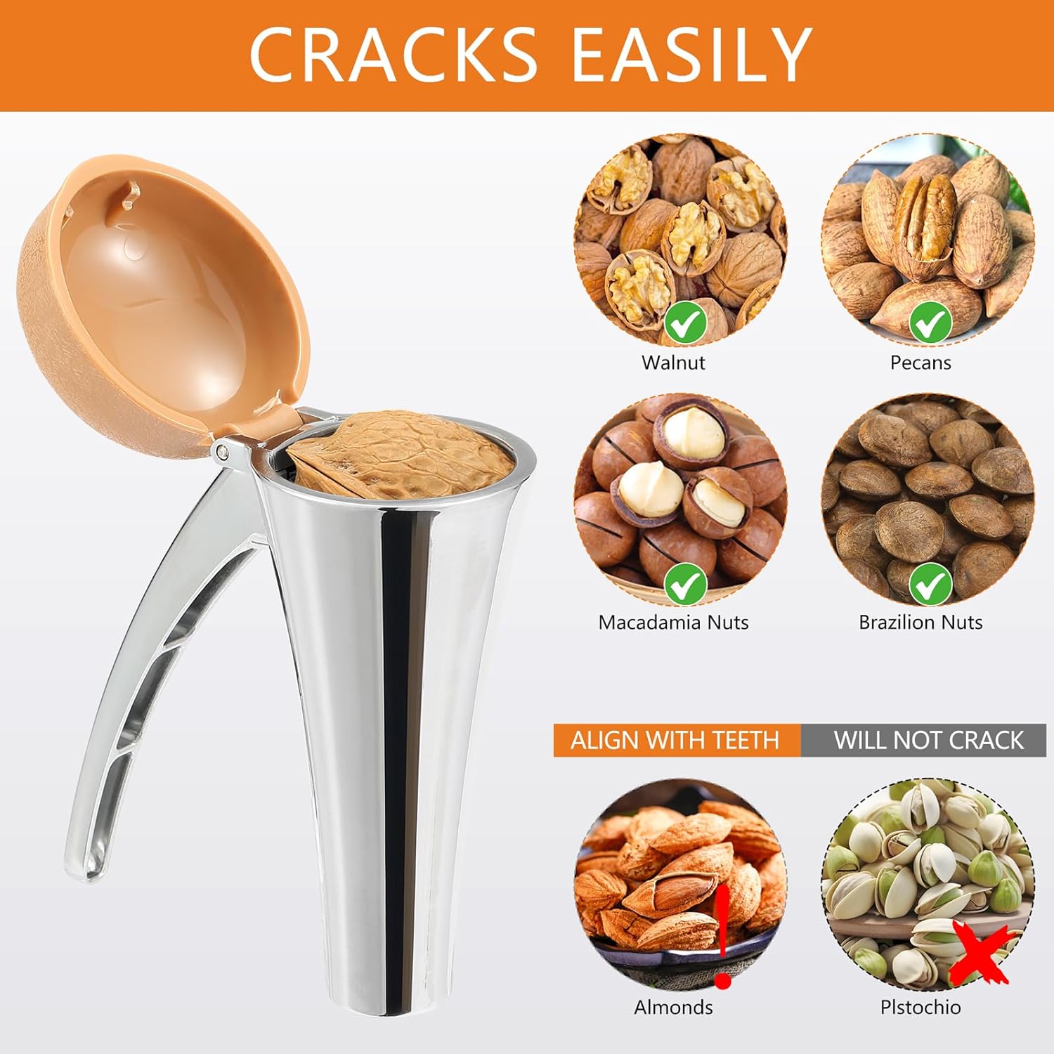 Nut Cracker, Heavy Duty Nutcracker, Nutcracker Tool with Long Leverage & Spring Return and Brown Lid - Image 4