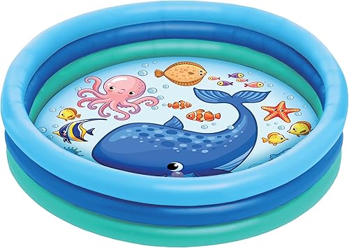 Piscina inflable de 3 anillos  Flotadores de piscina para niños de 51 pulgadas con diseño de acuario  Piscina redonda para niños de 3 anillos para