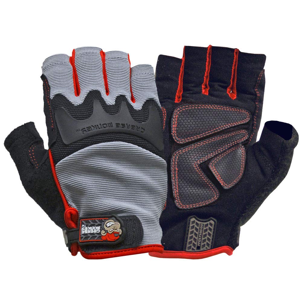GREASE MONKEY mens Pro Gloves Grease Monkey Fingerless Large, Grey/Black, Large 1 Pair US