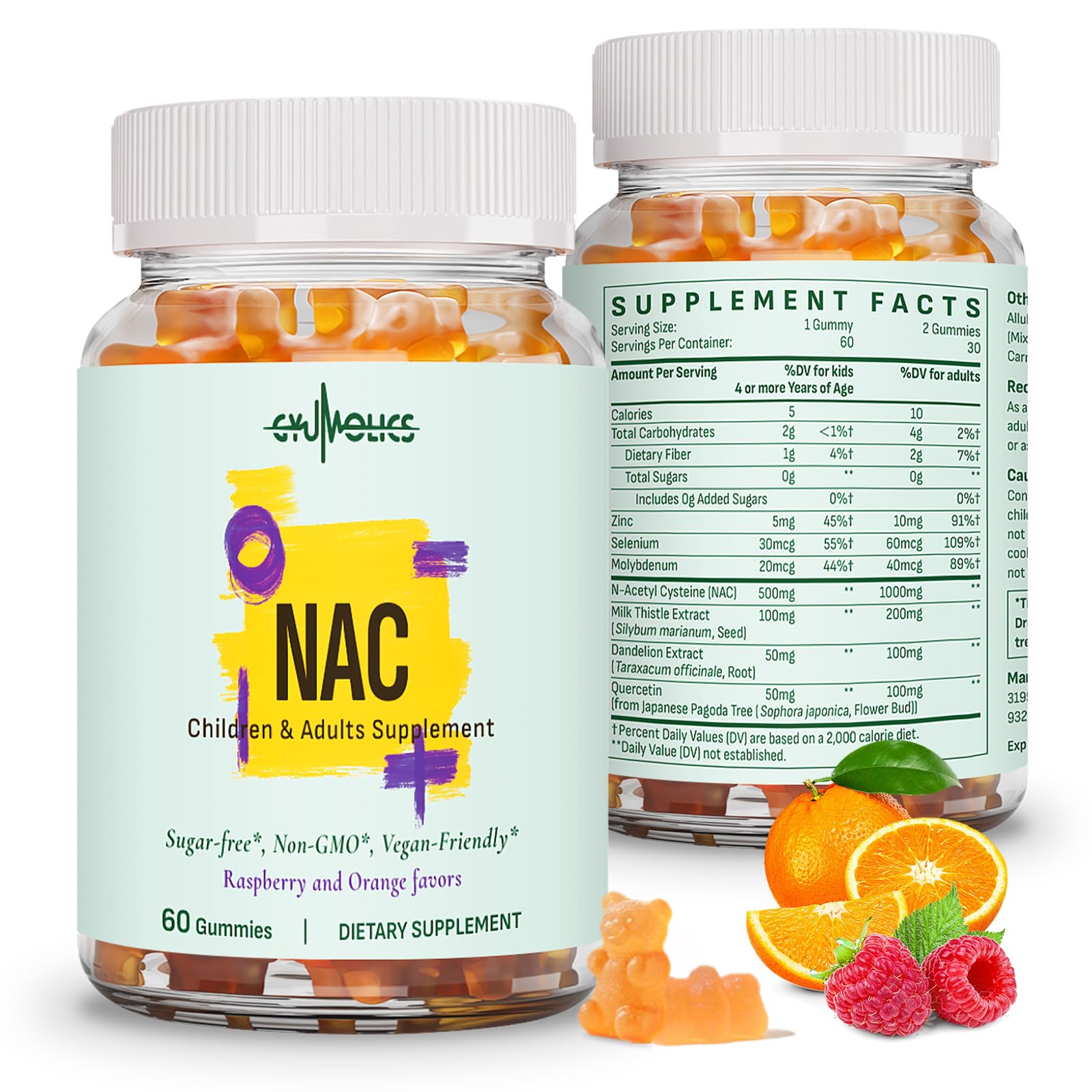 Nac 1000mg for Adults & 500mg for Kids Nac Supplement 120 Gummies 60 Count (Pack of 2)