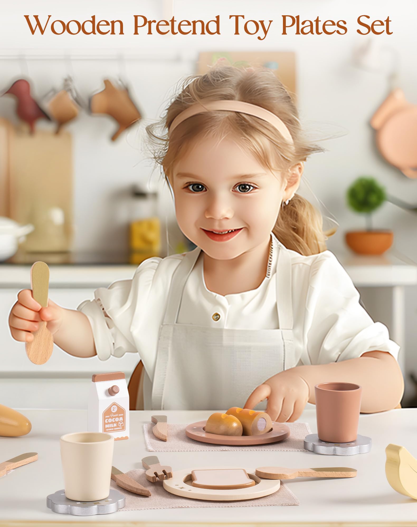 Juego de platos de cocina de juego, 29 platos de madera para niños y niñas, regalos 8