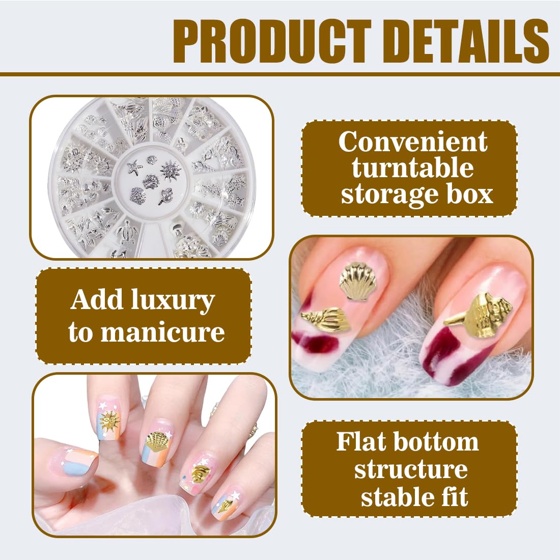 2 Sets Bijoux ongles nail art, Decoration ongle, Decoration ongles nail art, Or + Argent