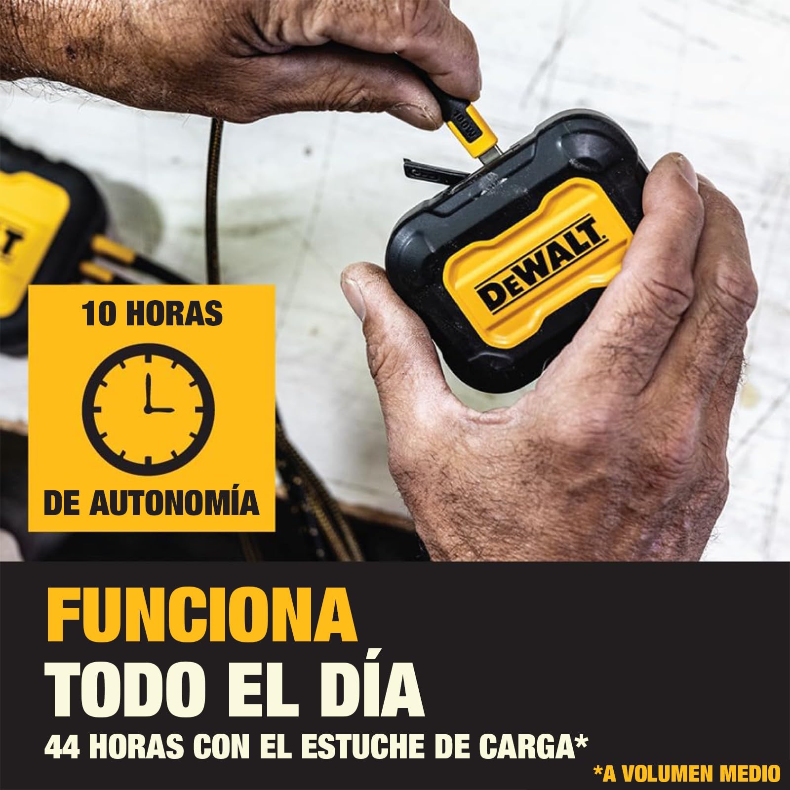 DEWALT Heavy Duty Open Ear Headphones Bluetooth 5.3, Auriculares Open Ear Inalámbricos IP55, 44H Autonomía, True Wireless Air Conduction con Earhooks para Trabajo, Deporte y Obra