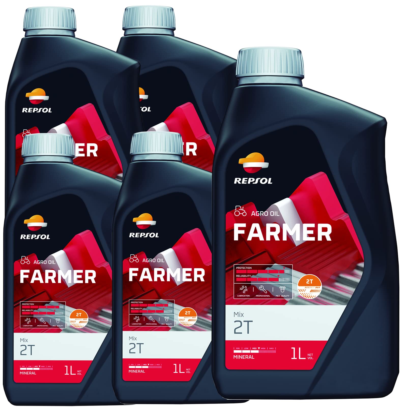 5 LITRI OLIO 2T PER MISCELA REPSOL MIX MISCELA MOTORE MOTO SCOOTER 2T REPSOL FARMER MIX