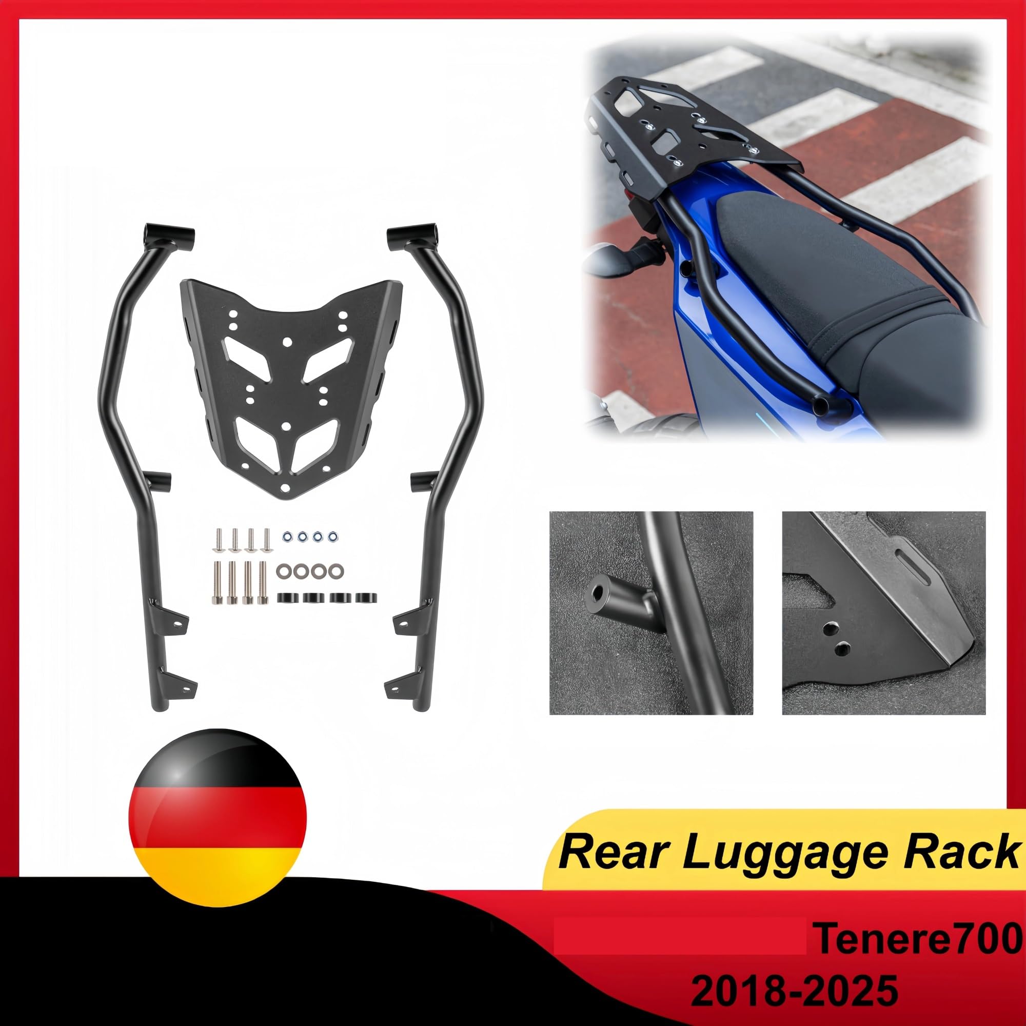 Portaequipajes Cajas Moto para Yamaha Tenere 700 2018-2025 Soporte Portaequipajes Trasero Superior WIVAOKOLGR