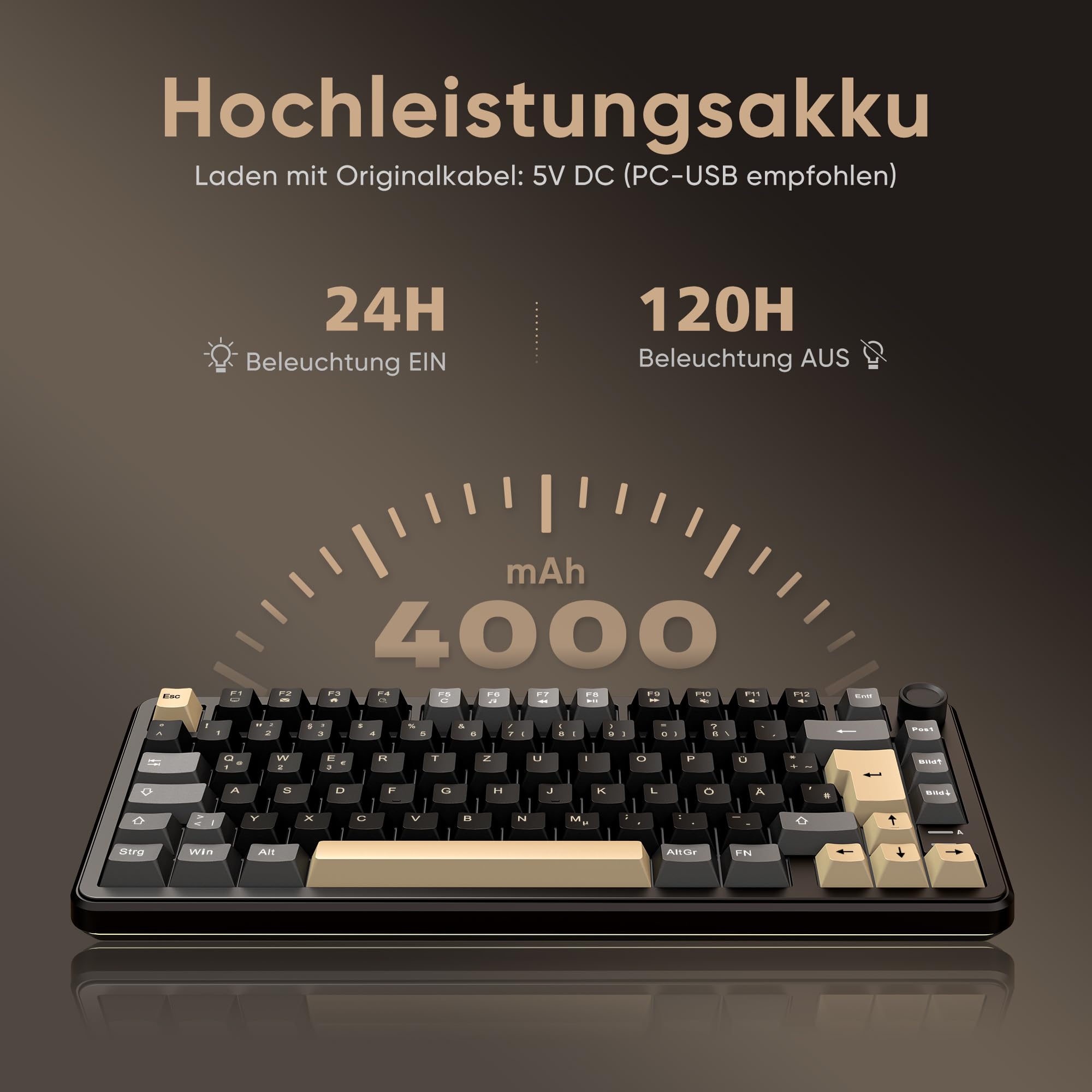 RedThunder K75 Kabellose Mechanische Gaming Tastatur, deutsches QWERTZ Layout, 81 Tasten, 3-Mode BT/2,4GHz/USB-C, RGB, Hot-Swap, 4000 mAh Akku