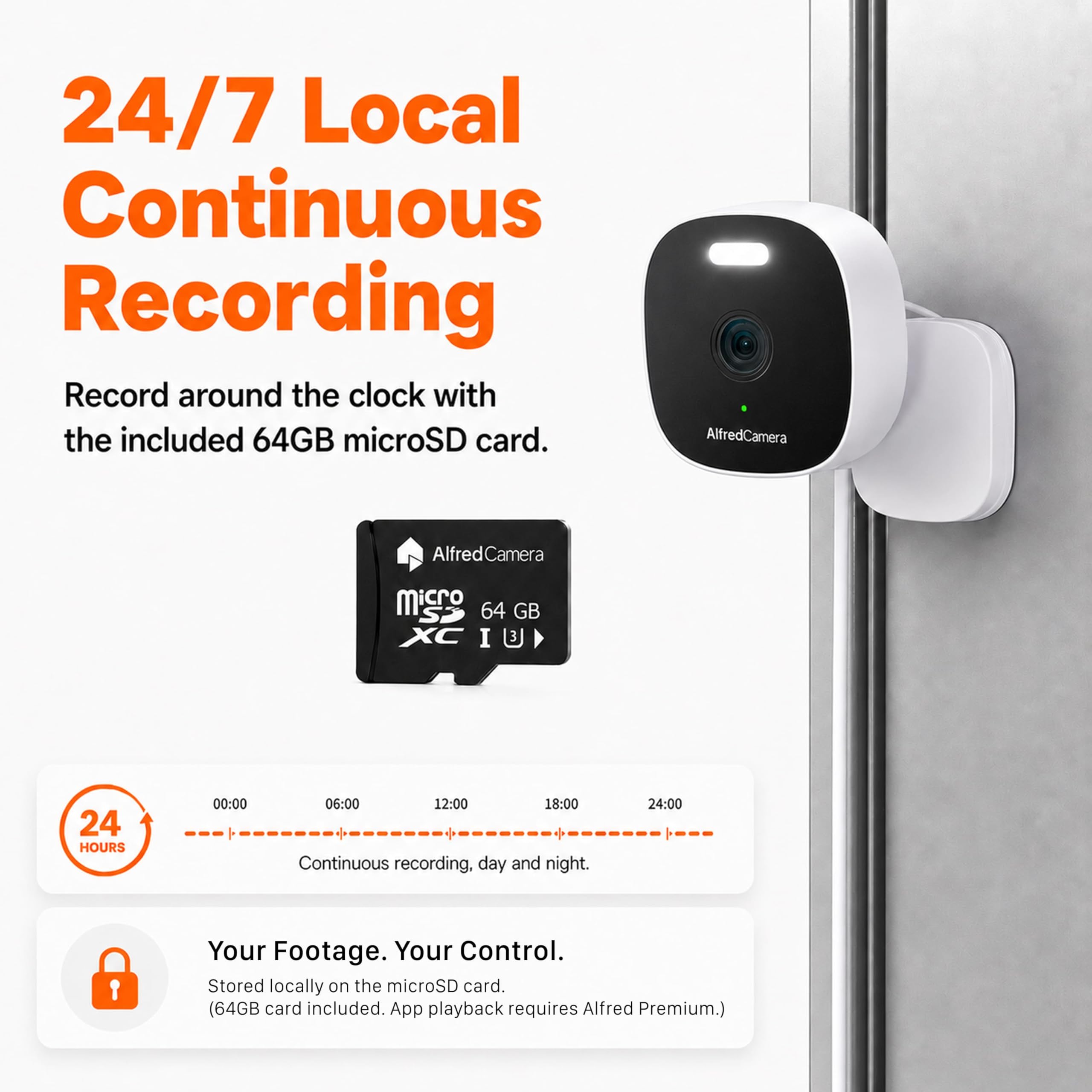 AlfredCam Plus 2 Cámara de Seguridad Exterior WiFi 2.5K con Foco LED, Visión Nocturna a Color, Audio Bidireccional, IP65 Impermeable, Grabación 24/7 con Tarjeta 64GB
