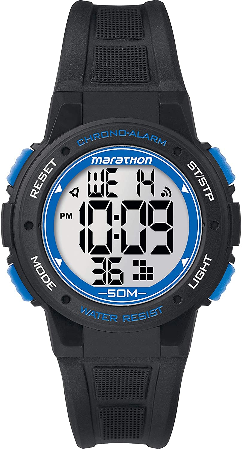 Timex Marathon Unisex Quartz Watch with LCD Dial Digital Display and Black Resin Strap TW5K84800, Blue
