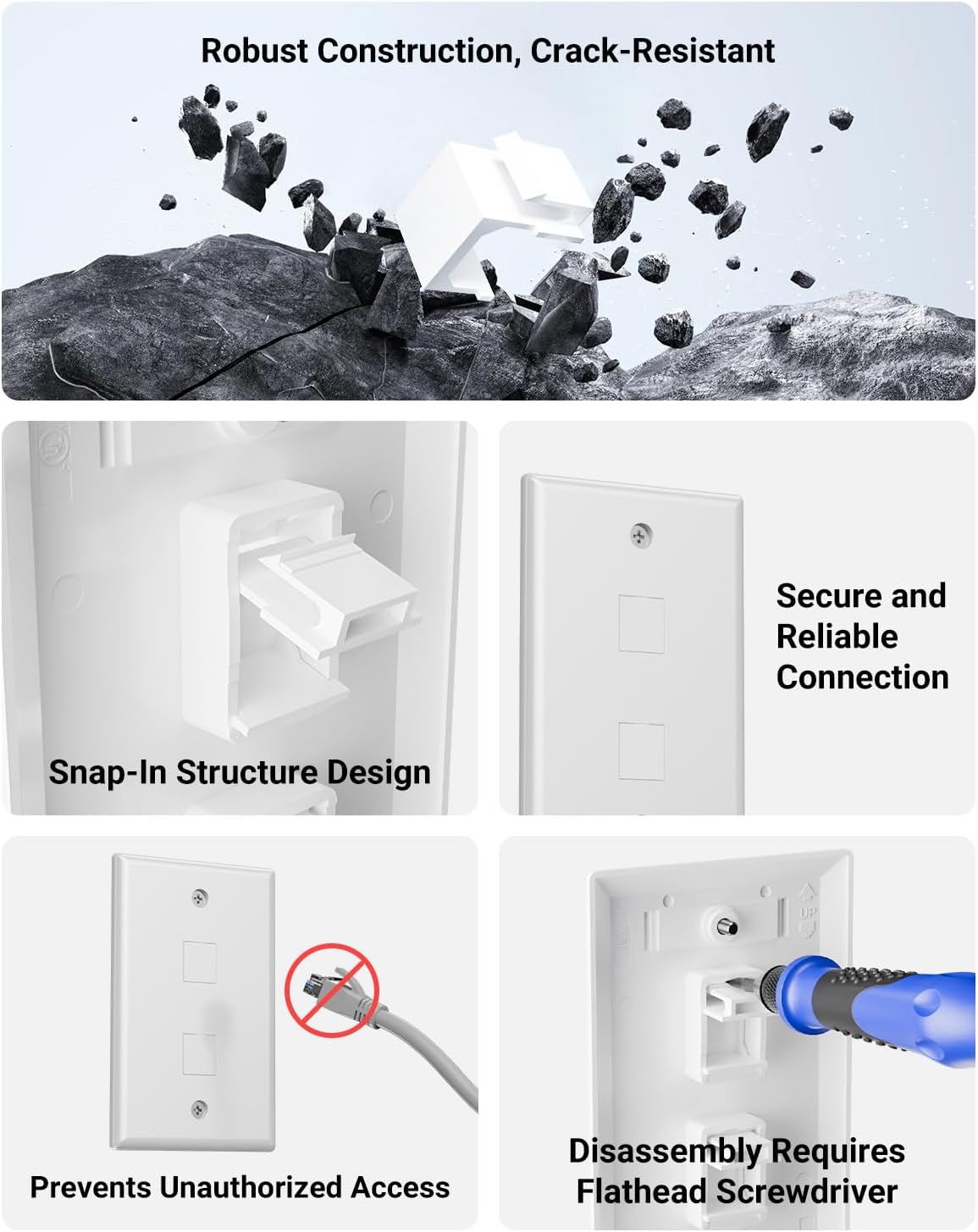 VCE 30-Pack Blank Keystone Jack Inserts for Keystone Wall Plate and Patch Panel - White