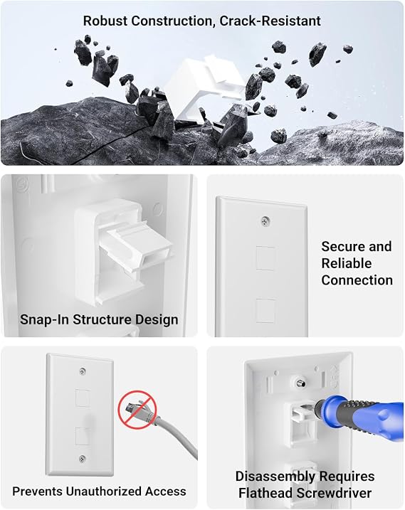 VCE UL Listed (30-Pack) Blank Keystone Jack Inserts for Keystone Wall Plate and Patch Panel, White