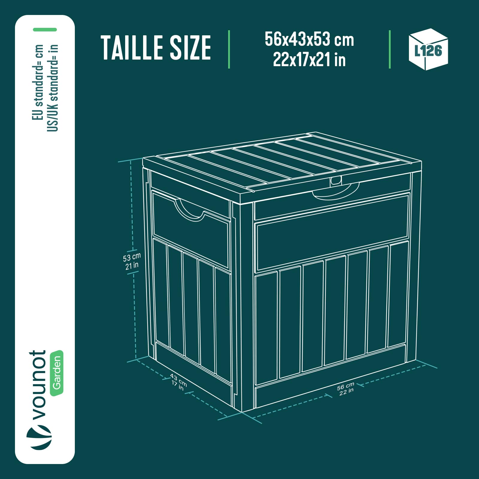 VOUNOT® 126L Outdoor Storage Box with Lid, Lockable Garden Storage Chest, Waterproof Plastic Deck Box for Cushions, Tools & Parcel Delivery, Rattan Effect, Black - 3