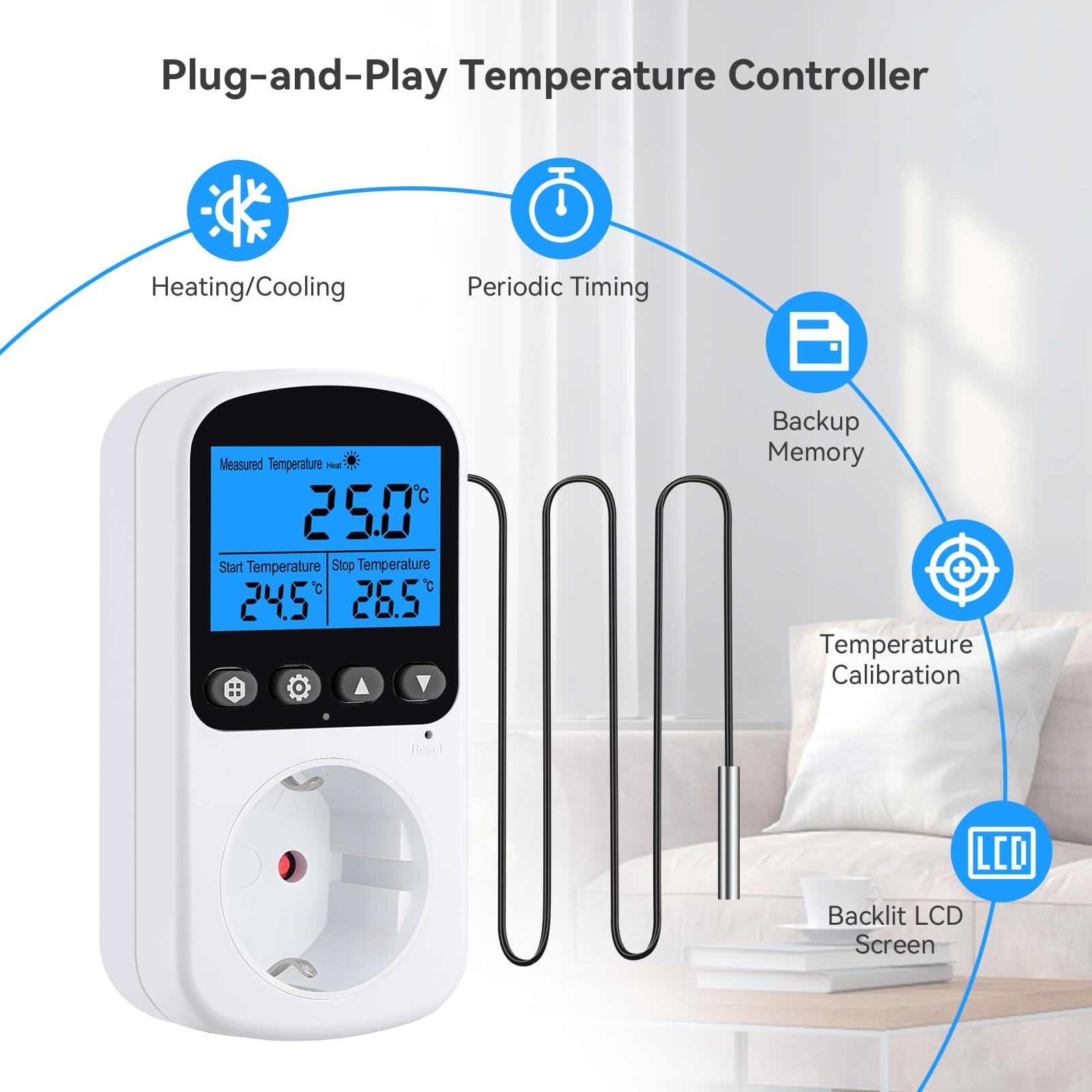 INKBIRDPLUS Prise Thermostat Numérique Contrôleur de Température avec 4 Modes EU Prise