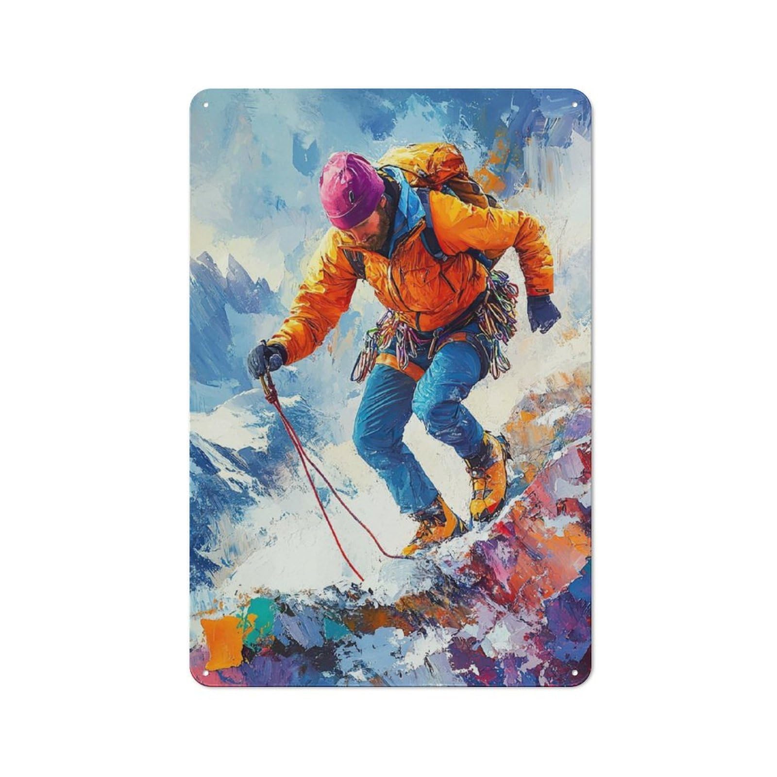 Junmoney Climber On Mountain Peak Metal Sign 30X20cm With For Pub Or Café, Retro Decor, For Cooler-Month Interiors With Retro Character