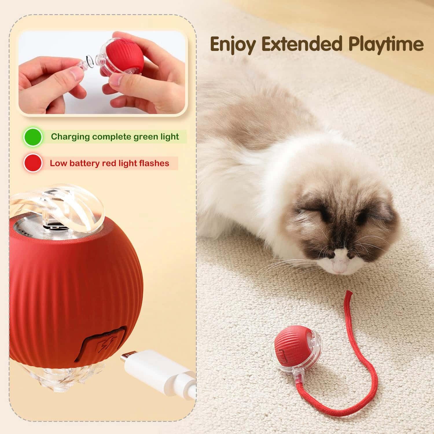 Xfopz Interactive Cat Ball Toy, 2024 New Automatic Moving Dog Cat Balls, Premium Smart Self Rolling Cat Ball Kitty Toys USB Rechargeable, Cat Enrichment Toys for Bored Indoor Cats Dogs 3