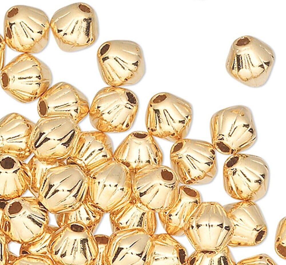 Beads for Jewelry Making, Bracelet, Earring and Necklace Bead, 100 Gold Plated Brass 3x3mm Corrugated Double Cone with 0.7mm Hole