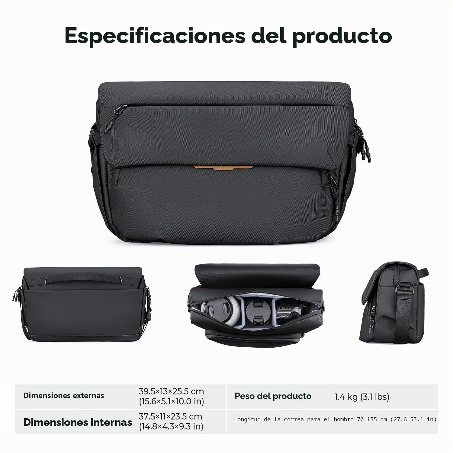K&F CONCEPT Bolsa para Cámara Sling 15L Gran Capacidad, Funda Impermeable para Réflex, Bandolera Resistente, Compatible: 1 Cámara + Objetivo 70-200mm f/2.8 + Portátil 13 Pulgadas