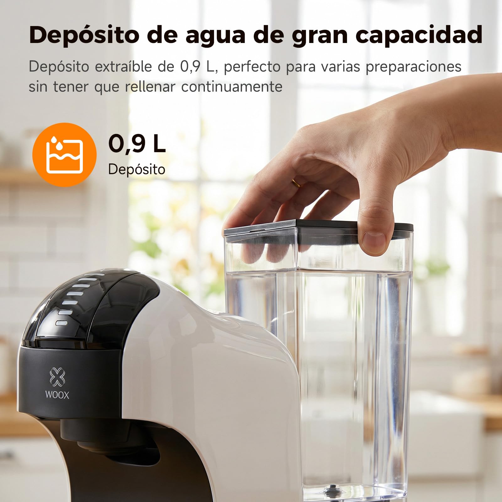 Woox Cafetera Cápsulas, 20 bares de presión, 1400W potencia, Compacta, Apta para Café Molido, Dolce Gusto, Nespresso y K-fee, Depósito Extraíble de 850ml, Apagado Automático
