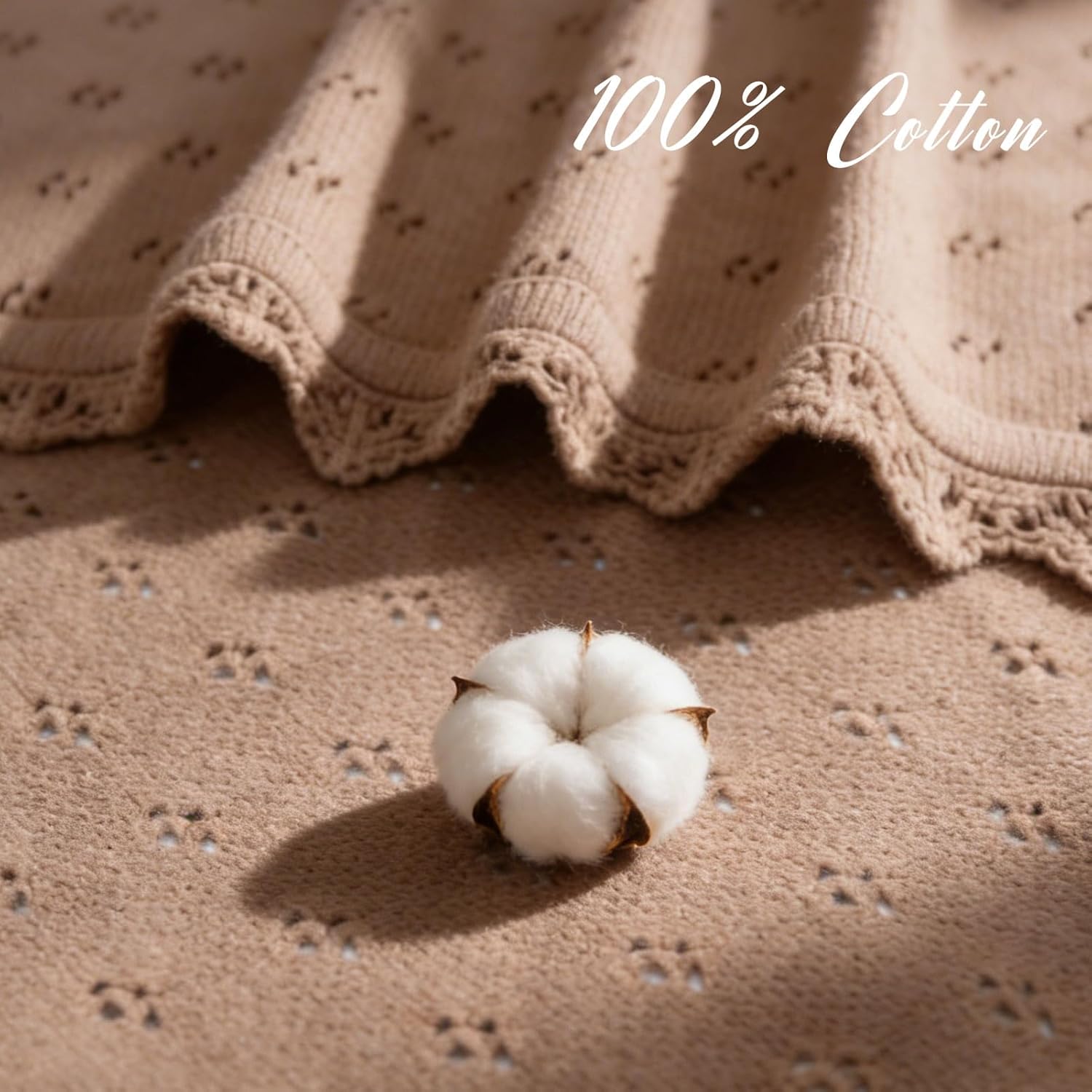 LifeTree Knit Baby Blanket & Hat, 100% Cotton Soft Swaddle & Receiving Blanket for Toddler, Lightweight & Breathable Newborn Blanket Unisex for Crib, Stroller, 31X40 Inches, Shower Registry Gift,Brown