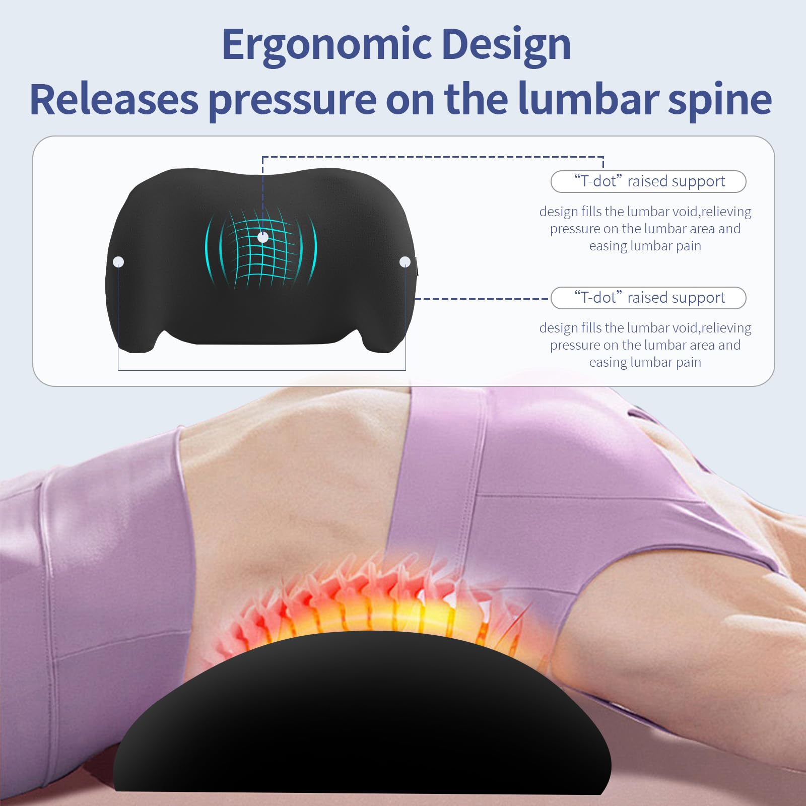 Almohada de apoyo lumbar para silla de oficina, almohada lumbar de automóvil, alivio del dolor de espalda baja de la espalda, cojín de espuma viscoelástica con correas ajustables, almohada ergonómica 5