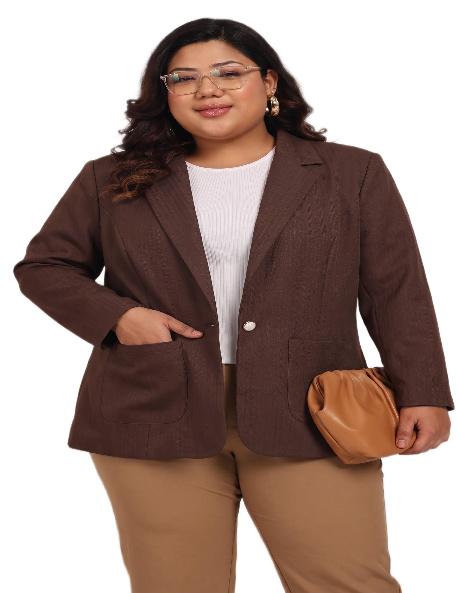 Chocolate Brown Herringbone Tailored Blazer-image-29