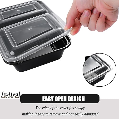 Miniatura 7 de Sports Festival Recipientes para preparación de comidas, aptos para microondas, paquete de 16 unidades, 2 compartimentos con tapas, almacenamiento