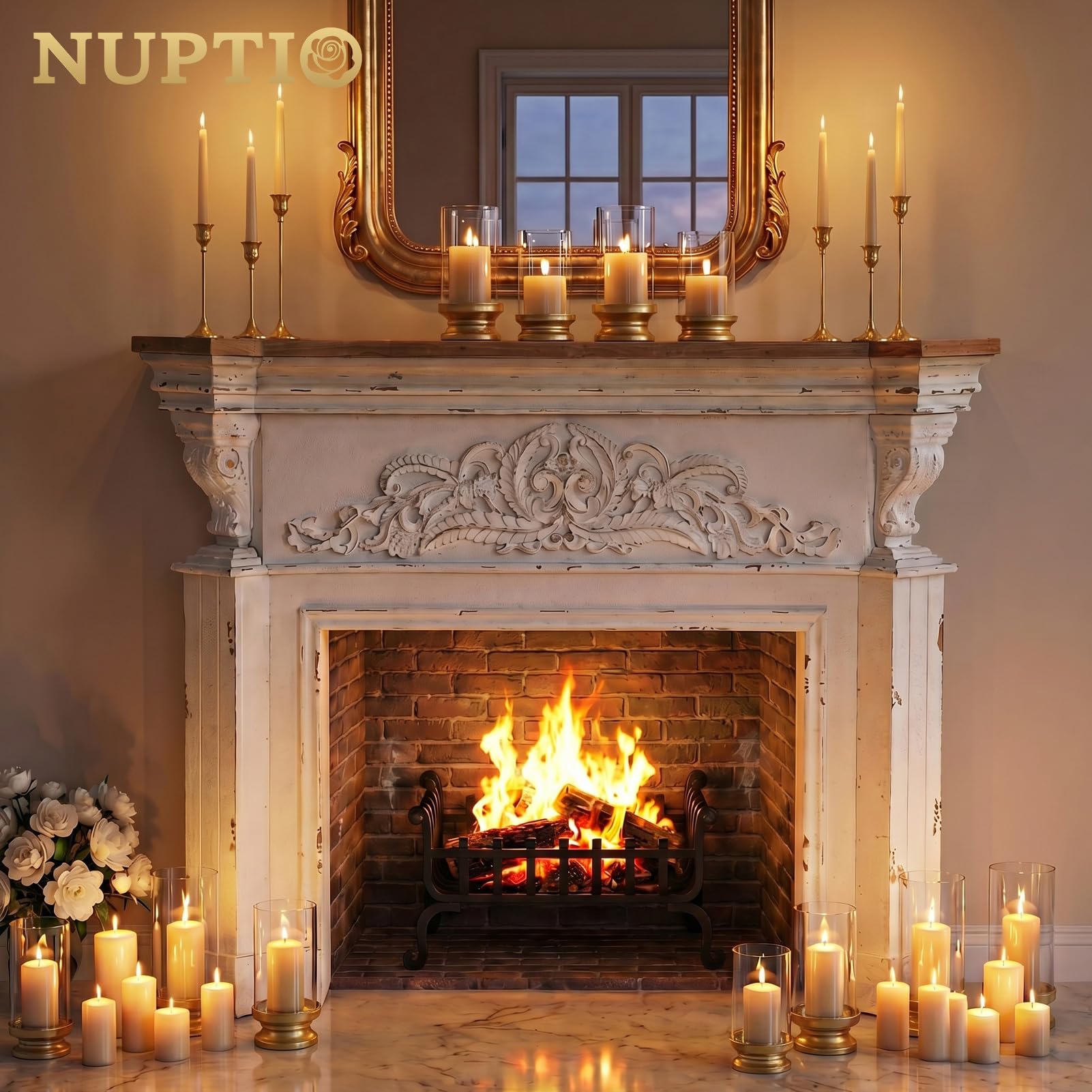 NUPTIO Portacandele A Uragano Oro: Set Di 2 Portacandele Candele A Colonna Con Manicotto In Vetro Trasparente Supporti Decorativi In Metallo Matrimonio Festa Di Natale Tavola Da Pranzo Centrotavola