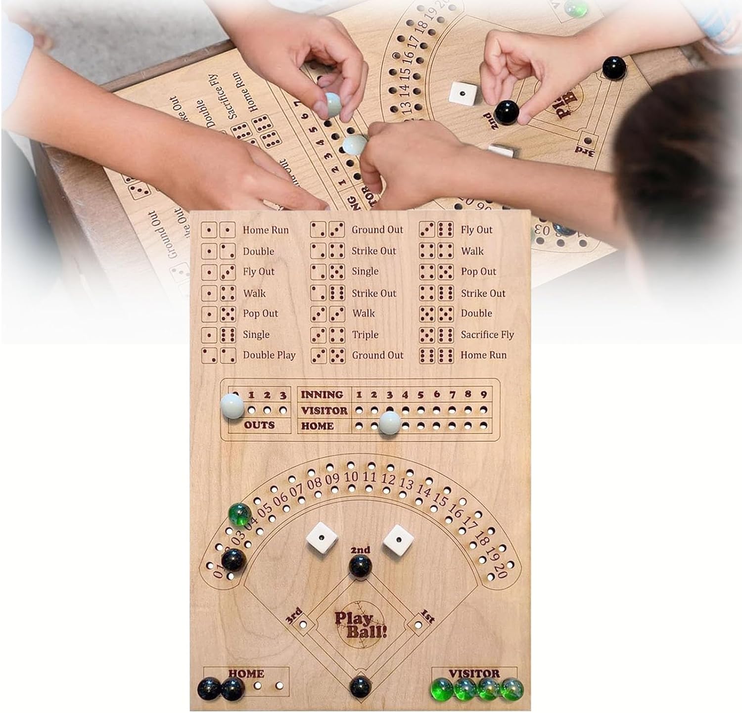 THRLIP Baseball Dice Board Game, Creative Wooden Tabletop