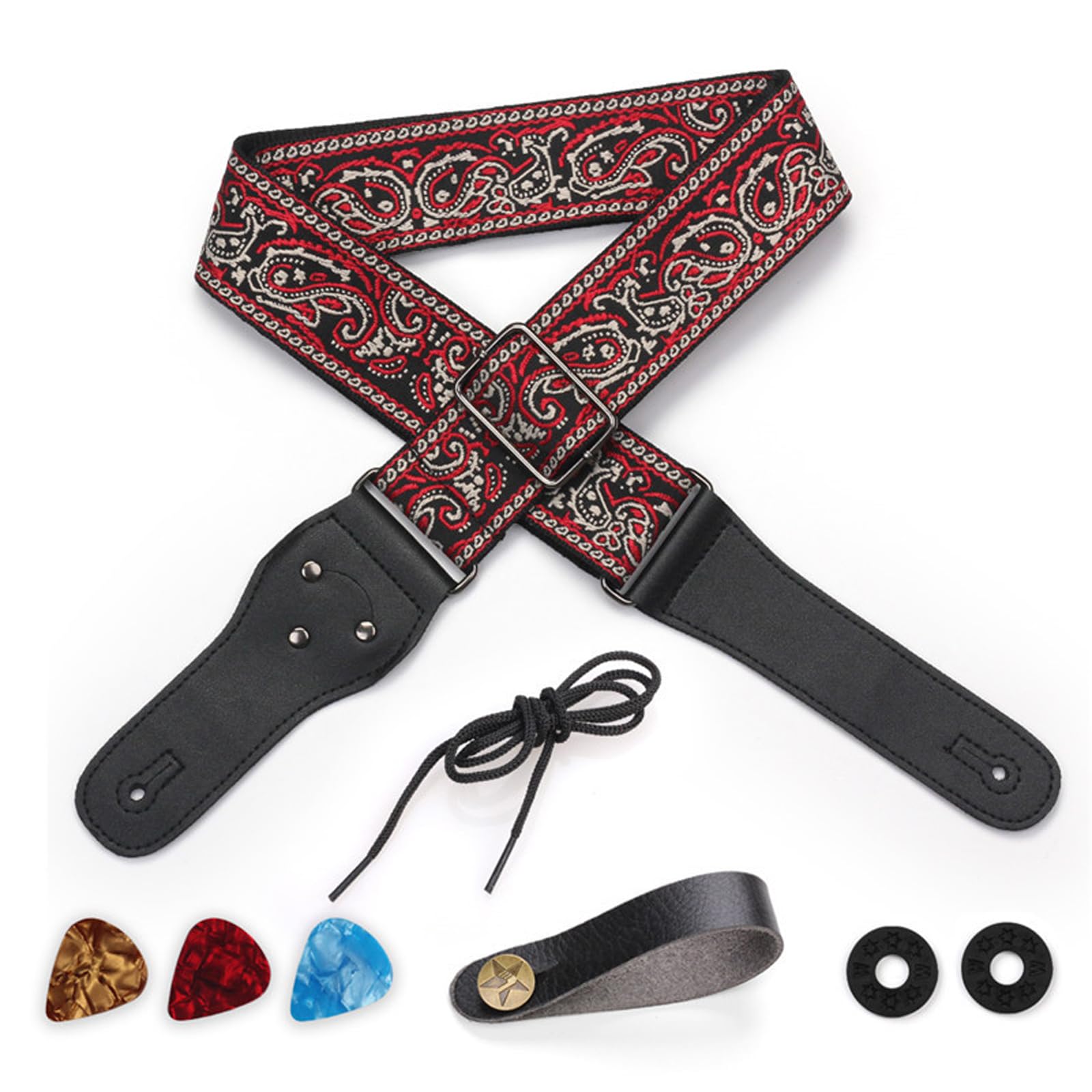 DAVBNM Guitar Strap, Jacquard Embroidery Guitar Straps with Leather Ends Adjustable Shoulder for Bass Acoustic, Electric - Image 2