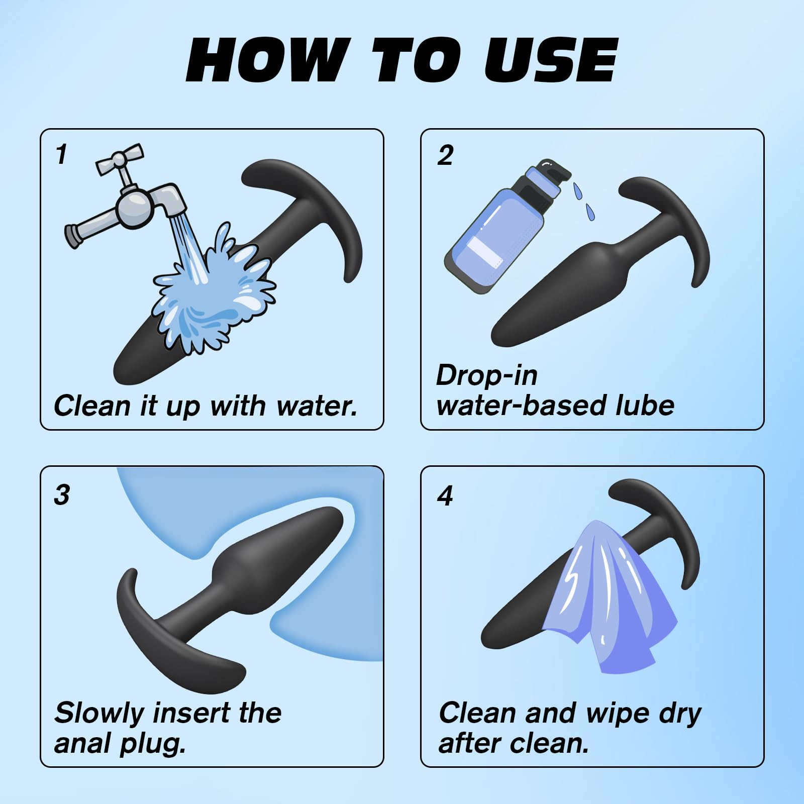 URZZAN 4PCS Silicone Anal Butt Plug Set, Beginner to Advanced, Trainer Kit with Flared Base for Women, Men Comfortable Long-Term Wear, Premium Training Sets, Sex Toys for Couples