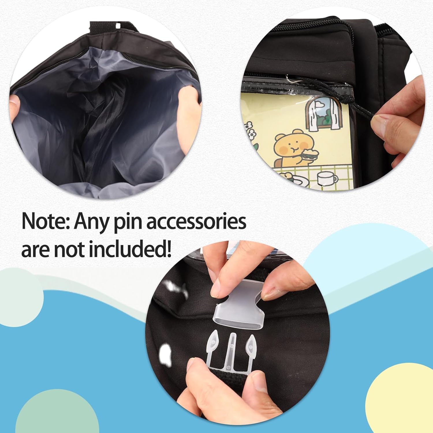 Kawaii Crossbody Ita Bag Transparent Canvas Bags With Anime Badge Display Window Japanese Cute Messenger Bag Y2K Shoulder Backpack Suitable for Women (Black) - Image 2