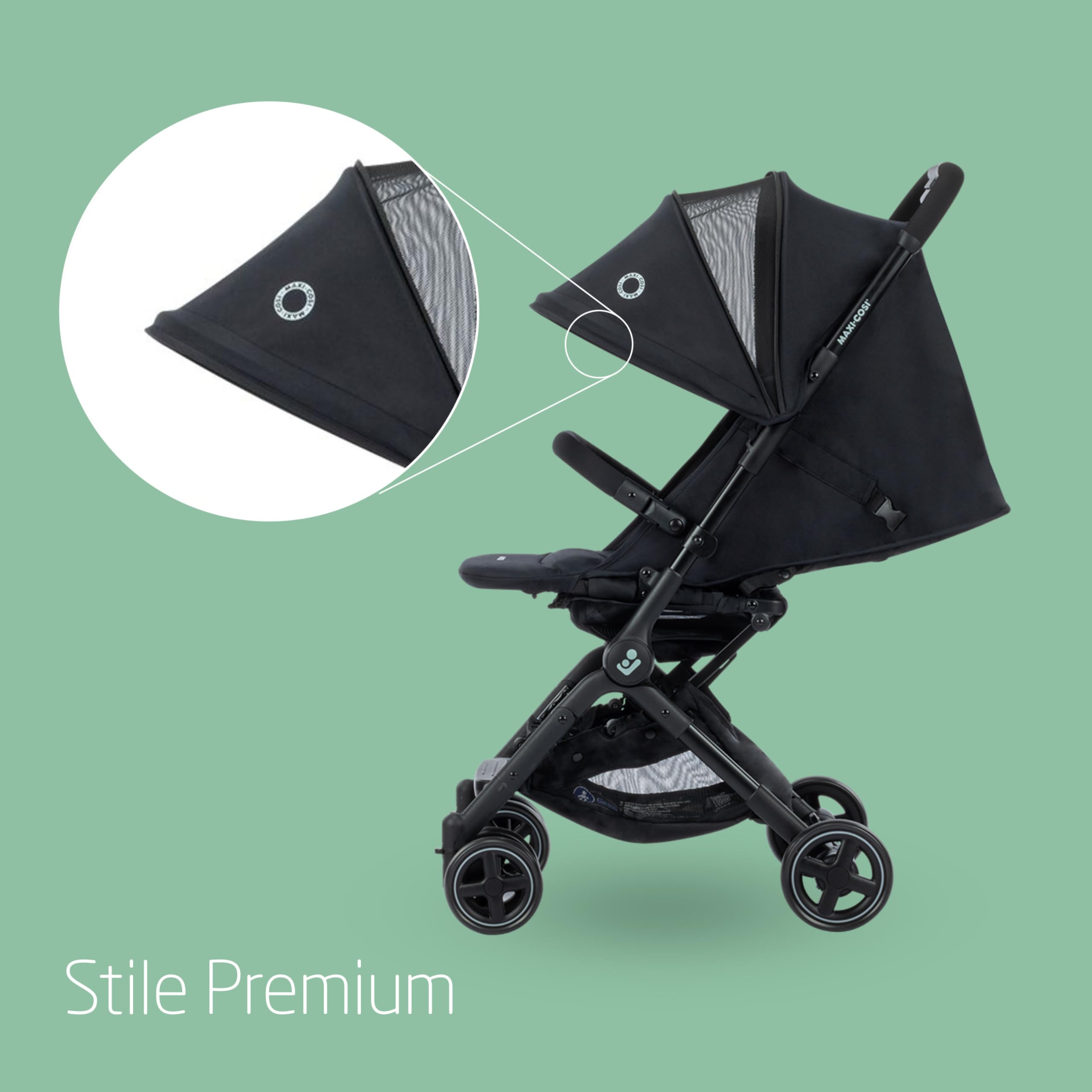 Maxi-Cosi Lara2 Passeggino Leggero per Bambini 0 - 4 anni, 0 - 22 kg, Passeggino da Viaggio Pieghevole Chiusura Compatta, Reclinabile 3 Posizioni, Tessuti Traspiranti, 2 Cestelli, Essential Black