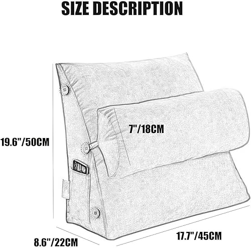 Miniatura 7 de Almohada triangular para lectura y dormir en forma de cuña con almohada ajustable para el cuello, soporte para cuerpo, espalda, lumbar, uso en cama,
