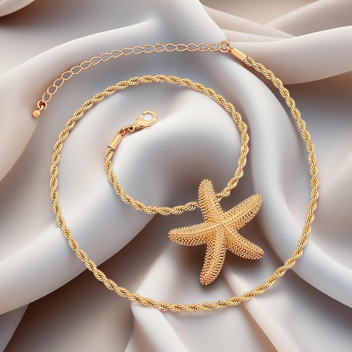 QBrand Starfish Pendant Necklace for Women 18K Gold Tone Twisted Beach Jewelry Summer Ocean Inspired Adjustable Chain Gifts - Image 3
