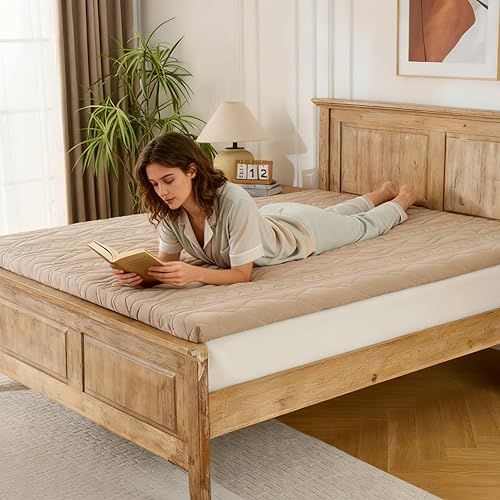 Miniatura 7 de Colchón japonés de futón, funda lavable 100% algodón, tapete de tatami enrollable de 2.5 pulgadas de grosor, colchón portátil y plegable para