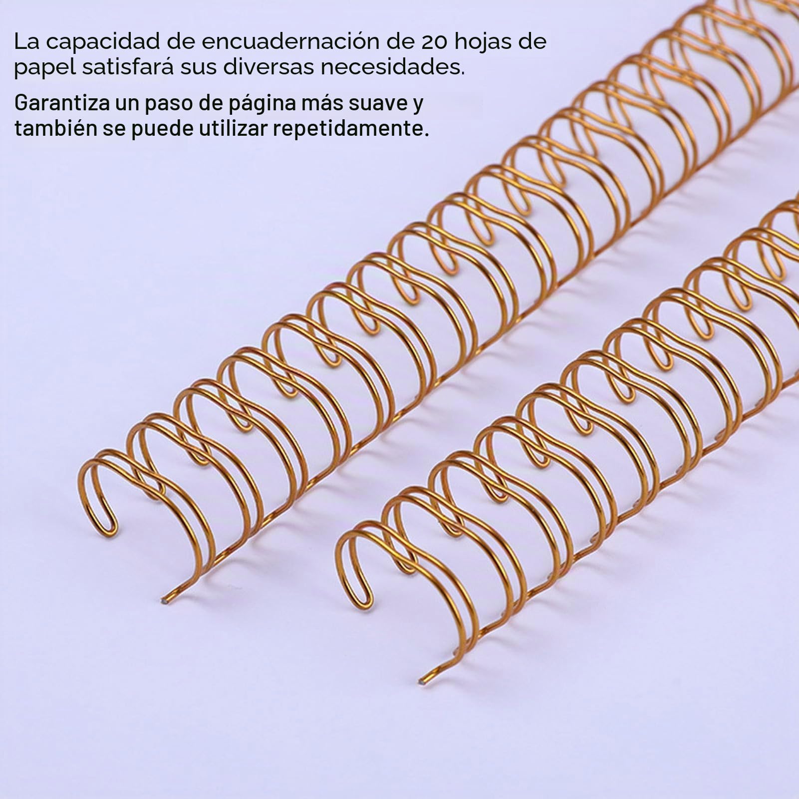 Bobinas de Encuadernación en Espiral, 100 Uds., Paso 3:1, Doble Bucle, de Encuadernación con Capacidad de 20 Hojas (GOLD)