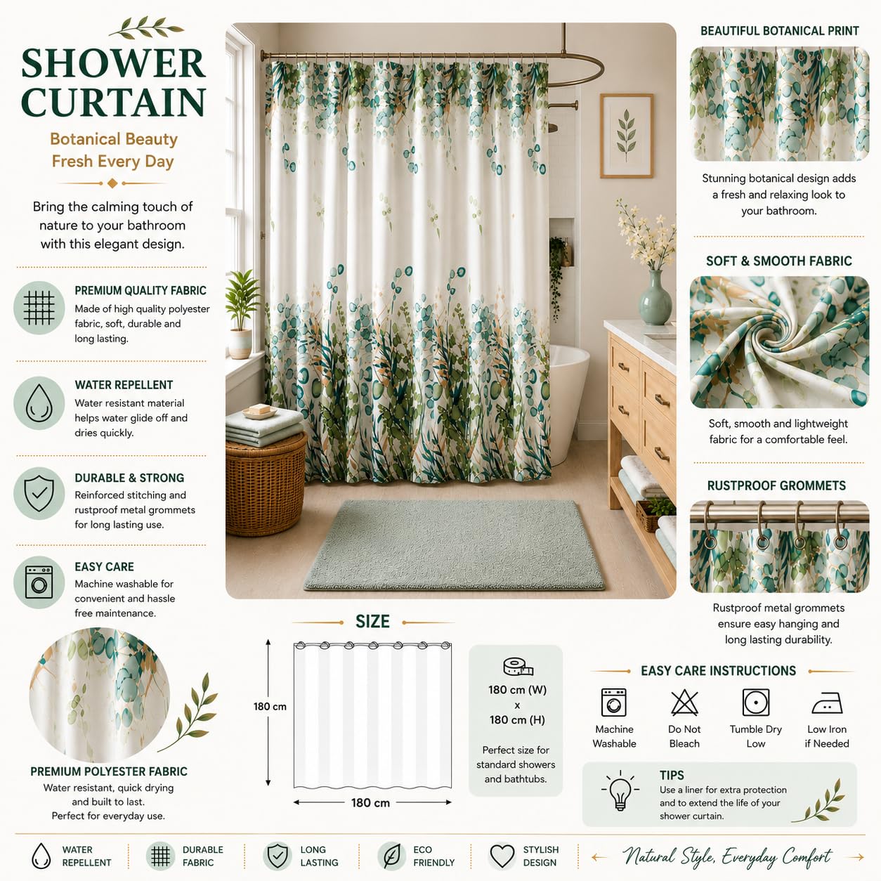 Leaf Shower Curtain - Waterproof & Colorful -4