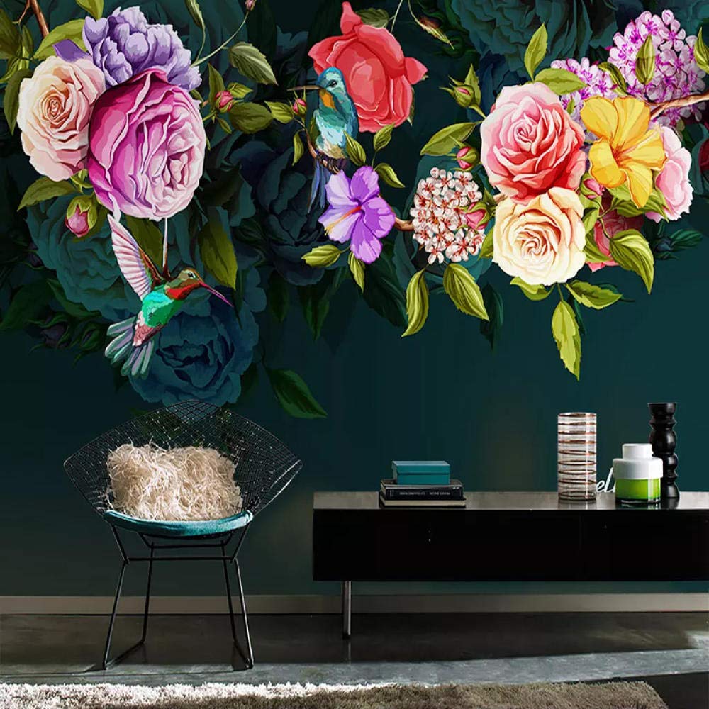 Fresque murale haut de gamme papier peint 3D fleurs style peint a la main