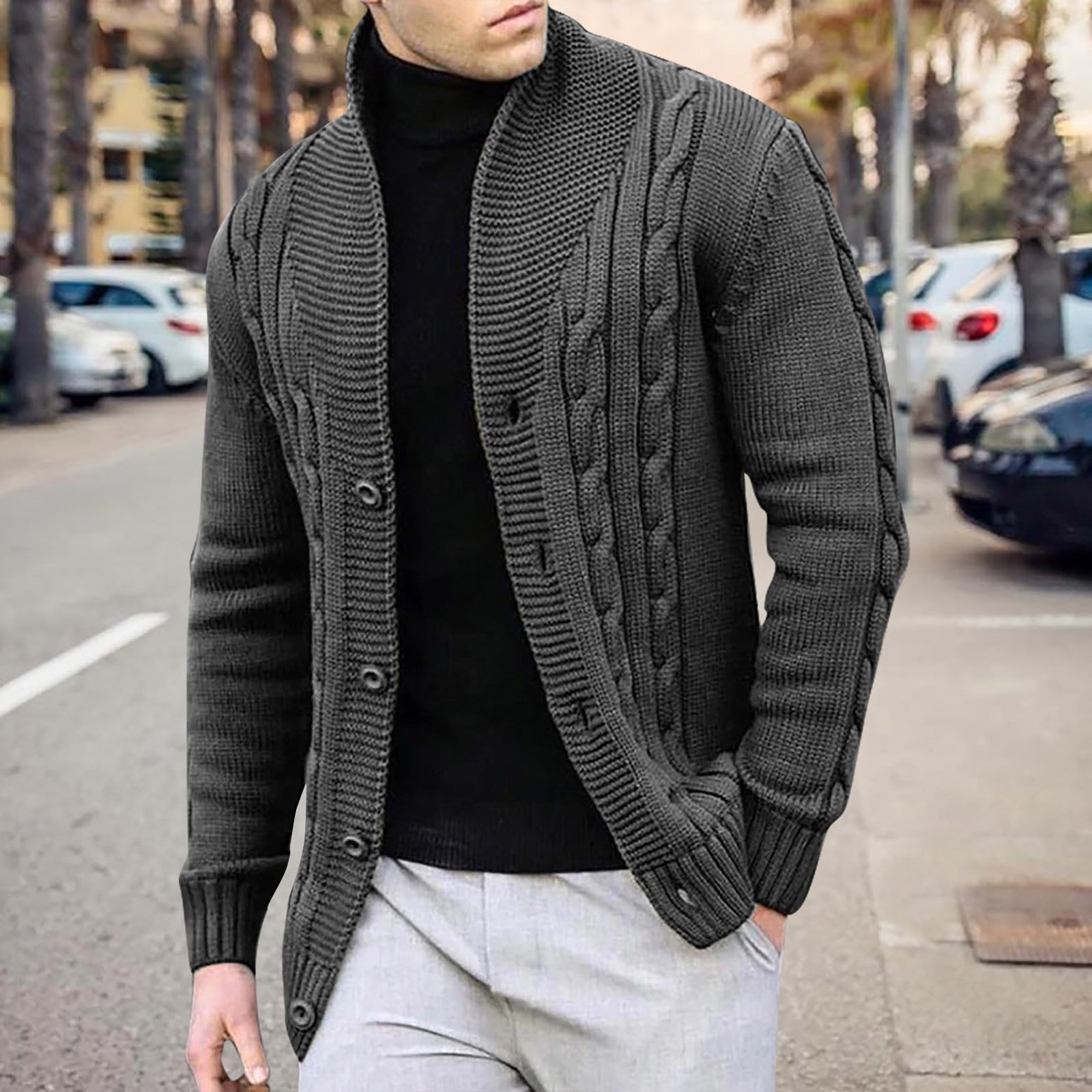 Cardigan Hombre Punto, Botones para Chaqueta Hombre con Cuello En V Manga Larga Suéter De Punto con Botones Elegante Ajustado Cárdigan Ligero con Bolsillos para Exterior El Ocio