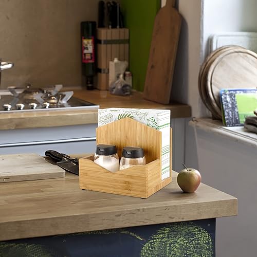 Miniatura 5 de MaxGear Servilletas de bambú, soportes verticales de madera natural, servilletero de sal y pimienta, soporte de almacenamiento de mal funcionamiento