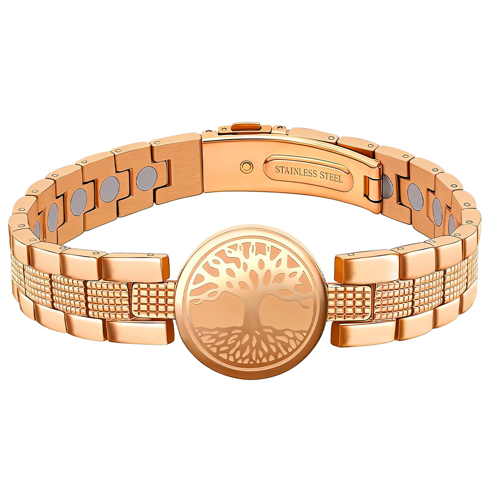 JEROOT Bracciale Magnetico Terapeutico ad Alta Potenza, Braccialetto Magnetico da Donna in Acciaio Inossidabile, Regolabile con strumento di rimozione