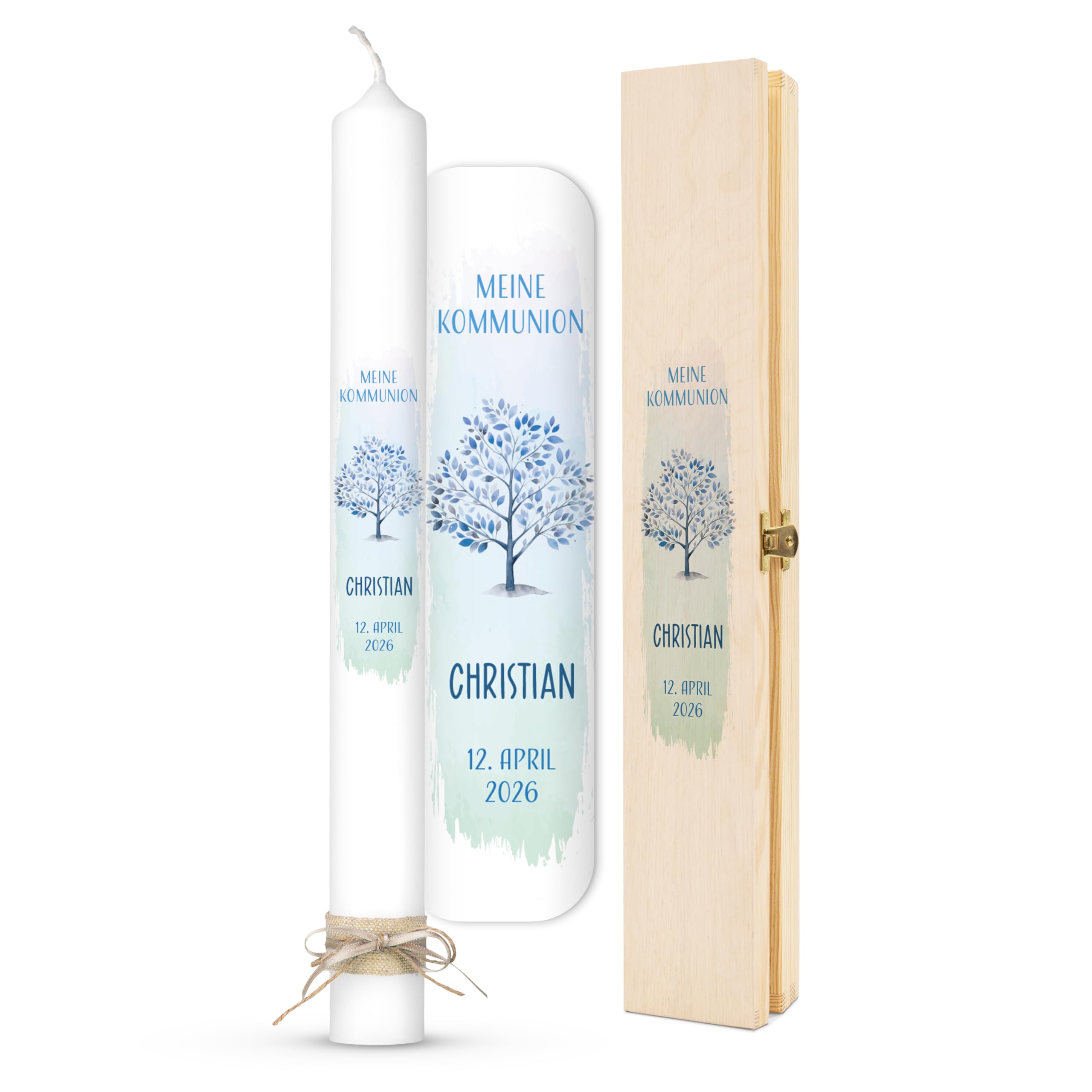 AMARI ® Kommunionkerze personalisiert Baum des Lebens H:40cm/⌀:4cm - Kerze Kommunion - Kommunionkerze Junge/Mädchen