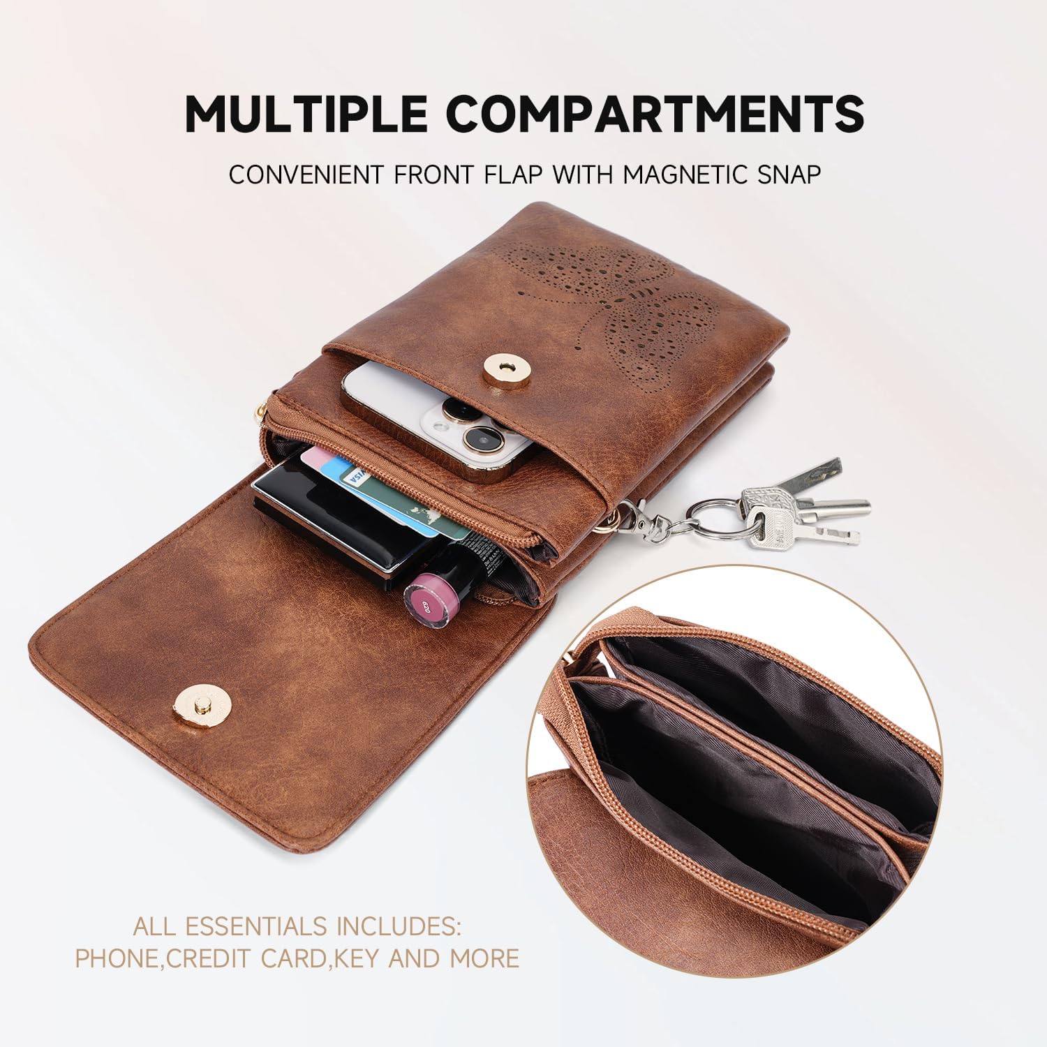 Leather Small Crossbody Bags for Women Trendy Cell Phone Bag Wallet Purses Butterfly Design - Image 3