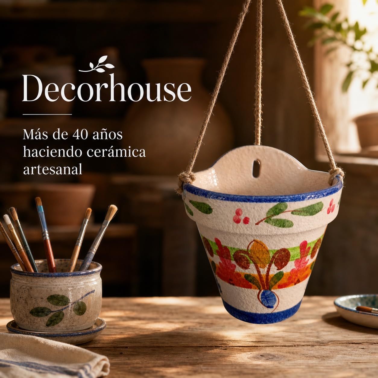 Maceta Colgante cerámica Pack de 4, maceteros 17 x 18 cm para Plantas, Pared, balcón y terraza
