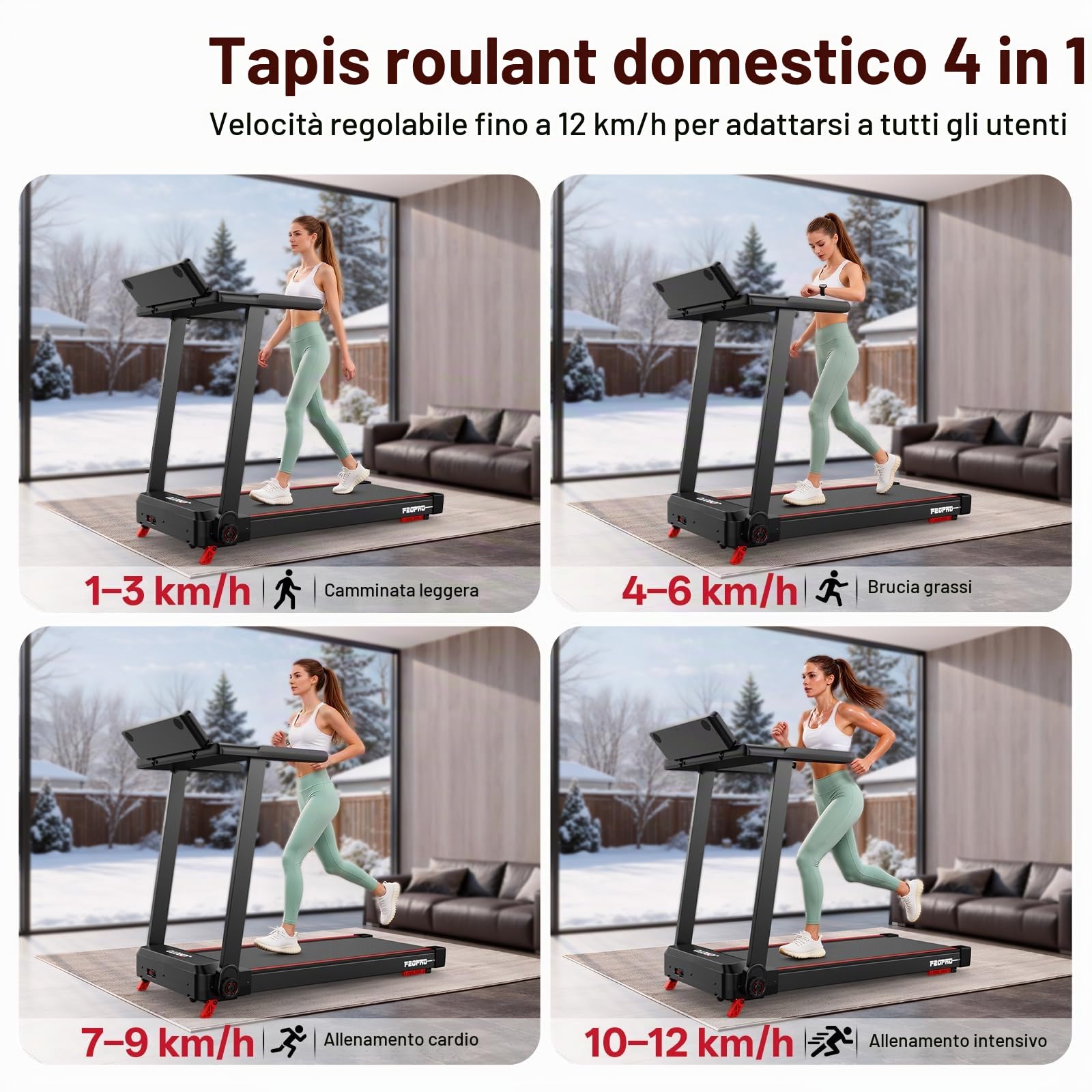 JOROTO Tapis roulant con regolazione della pendenza, tapis roulant pieghevole, fino a 12 km/h, motore da 2,5 CV, portata 130 kg, display a LED, compatibile con app, tappetino compatto per casa e