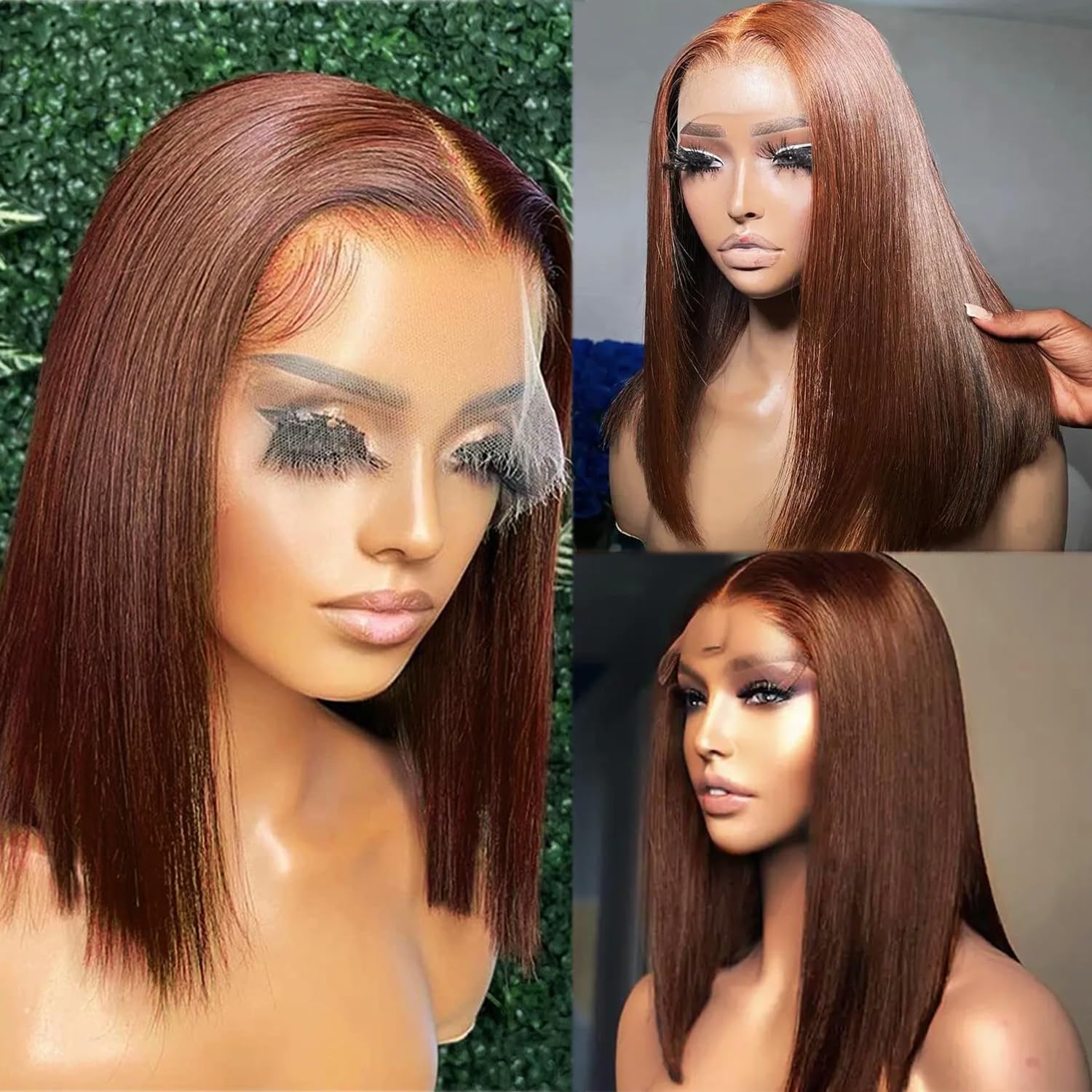 Bleach Knots Short brown bob Lacefront Wig European Human Hair Bleach Knots Bob Short Cut Pixie Wig main image 2