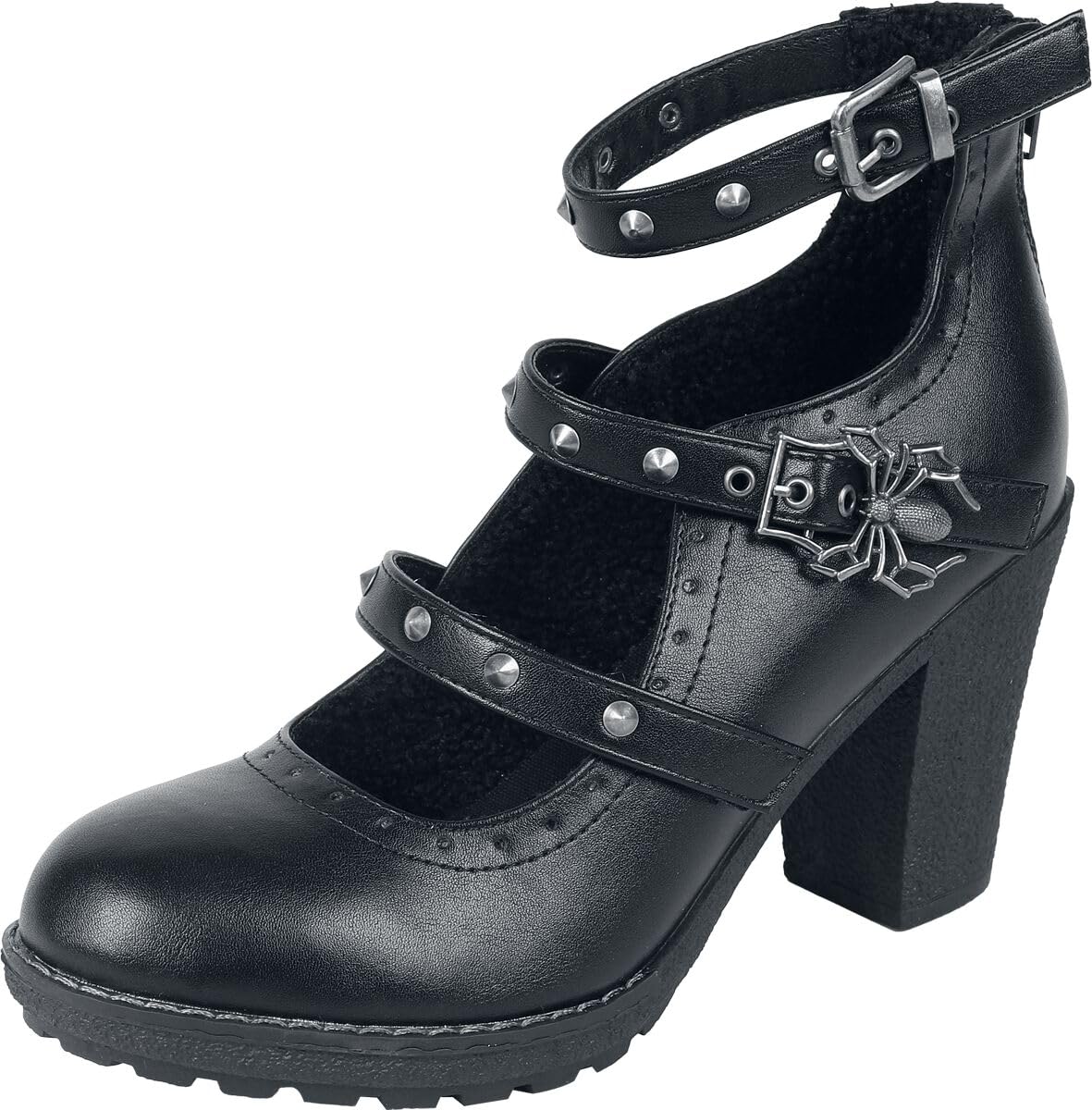 Gothicana by EMP Damen Schwarze High Heels mit DREI Riemen und Nietendetails